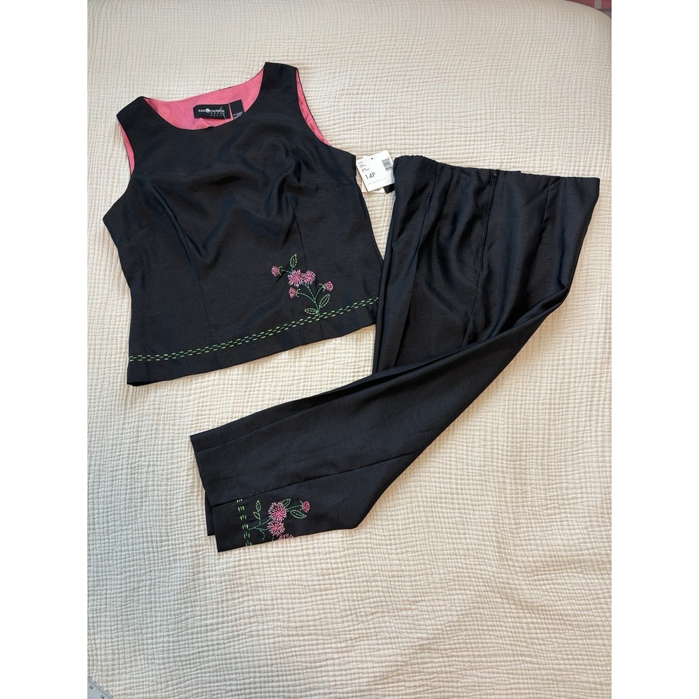 Sag Harbor VTG 14P 2 Piece Set Embroidered Pants Career Retro-Chic Grandmacore